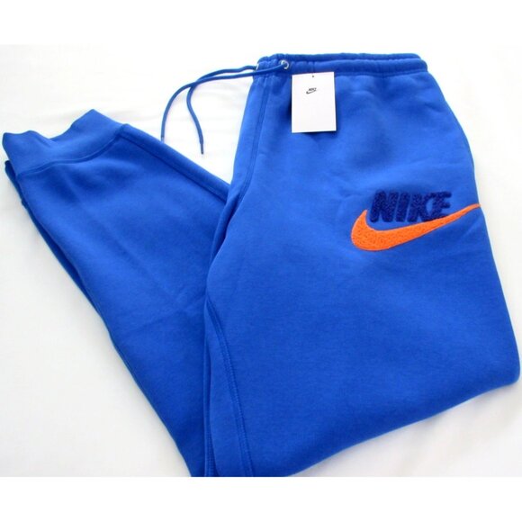 Nike Club Men's Tapered Leg Fleece Lined Jogger pants Royal Blue Orange NWT - Picture 4 of 8